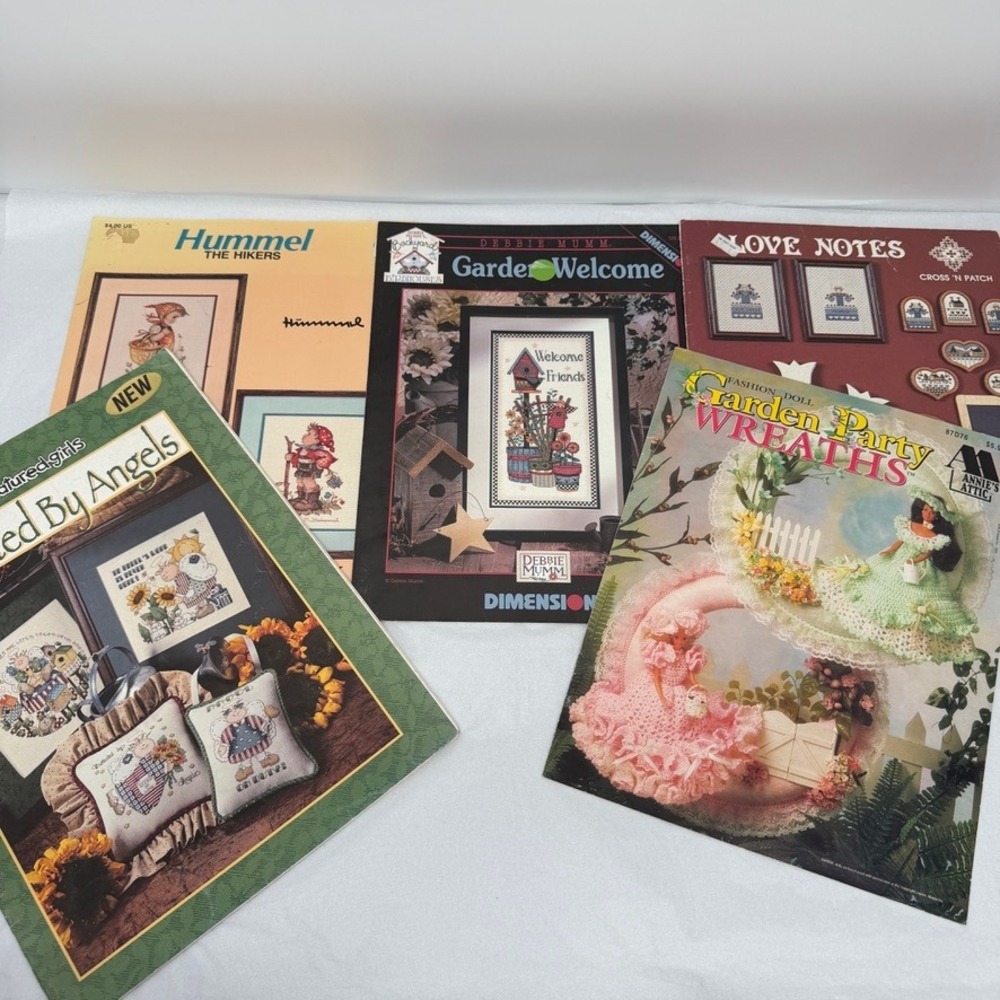 Cross Stitch Crochet Pattern Book LOT of 5 Vintage Crafting Hummel Debbie Mumm